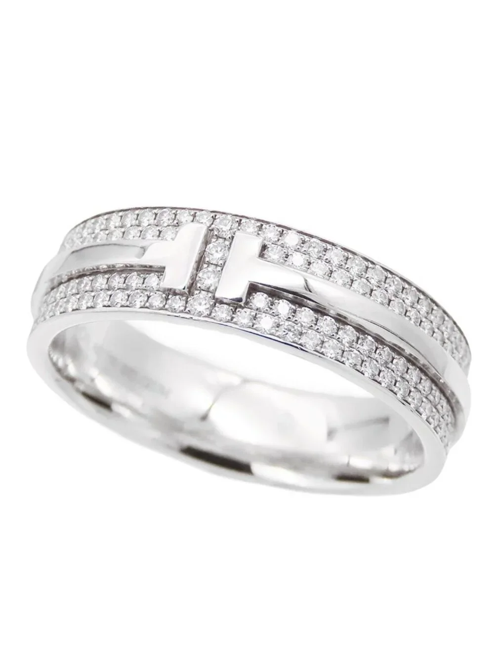 Tiffany & Co T Wide Ring White Gold 18K Diamond Pave